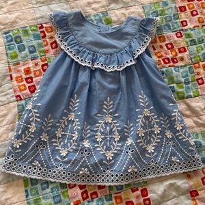 Mayoral Light Blue Embroidered Eyelet Ruffle Dress
